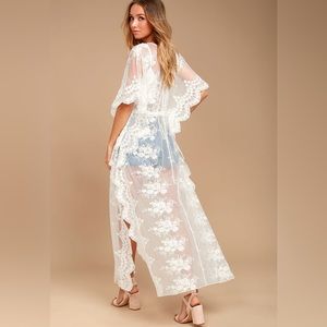 Lulus Sweet Honey White Lace Kimono Top size Large